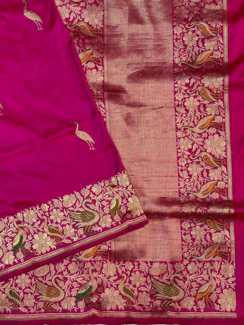 Magenta Pink Motif Katan Silk Handwoven Banarasi Saree