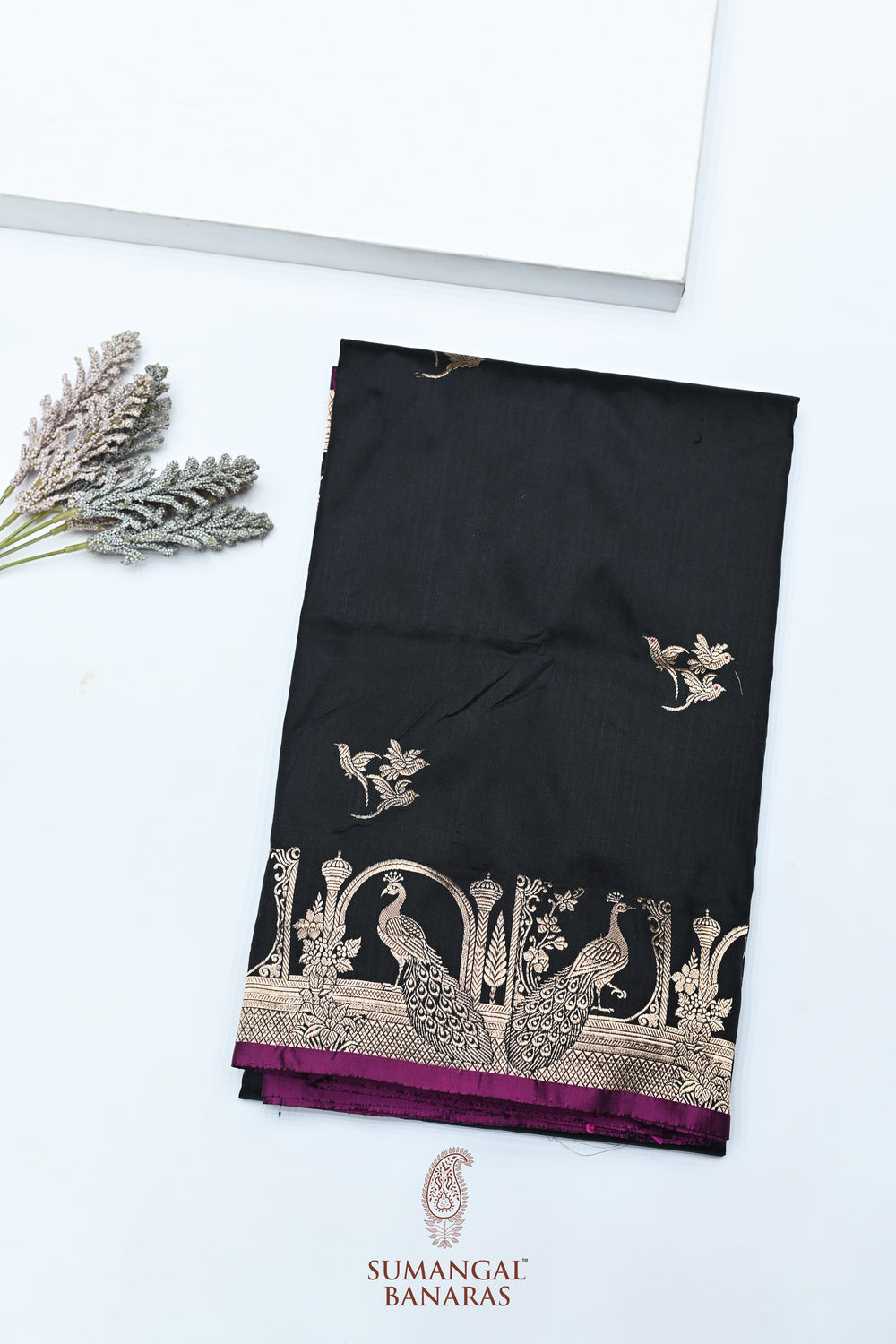Handwoven Black Motif Banarasi Katan Siik Saree