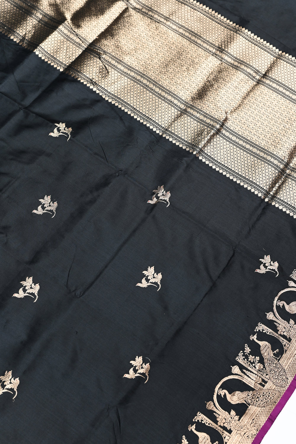 Handwoven Black Motif Banarasi Katan Siik Saree