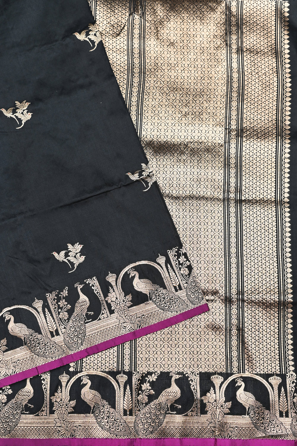 Handwoven Black Motif Banarasi Katan Siik Saree