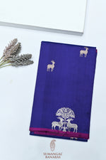 Handwoven Navy Blue Motif Banarasi katan Silk Saree