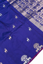 Handwoven Navy Blue Motif Banarasi katan Silk Saree