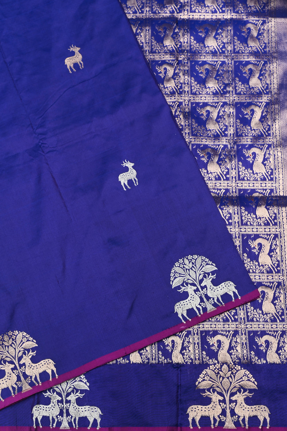 Handwoven Navy Blue Motif Banarasi katan Silk Saree