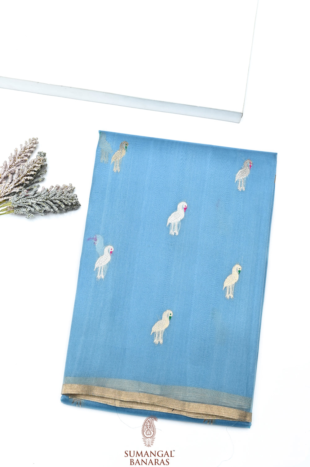 Handwoven Sky Blue Banarasi Organza Saree