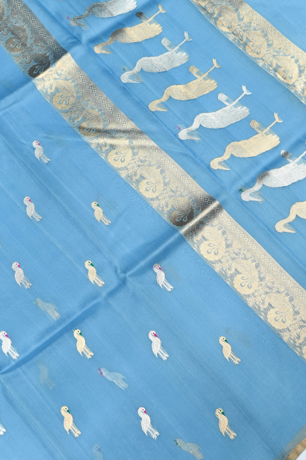 Handwoven Sky Blue Banarasi Organza Saree