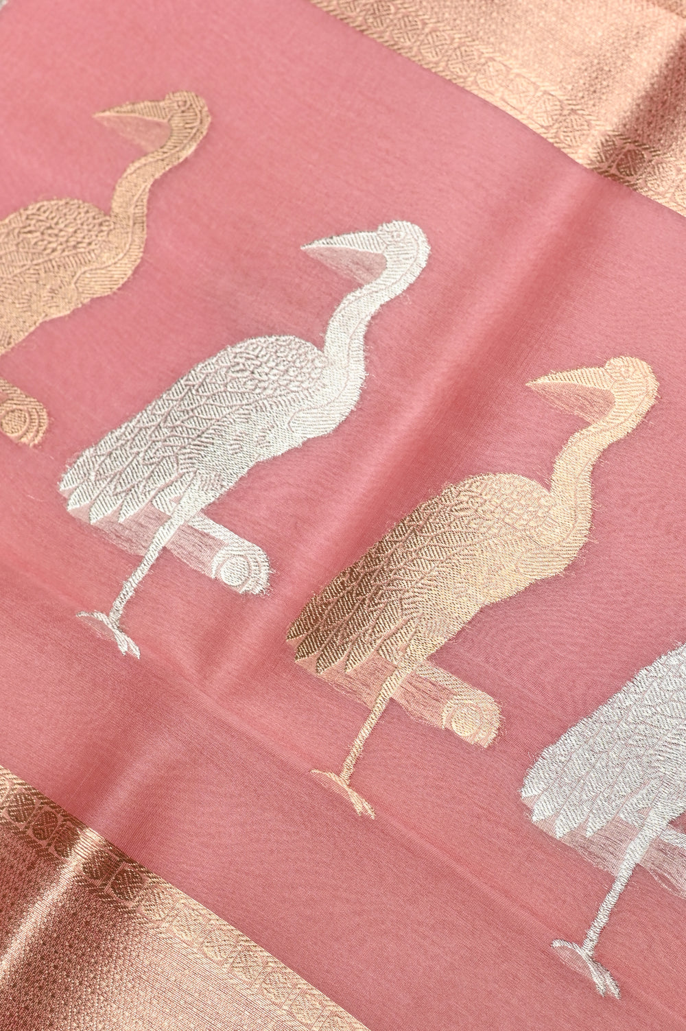 Handwoven Blush Peach Banarasi Organza Saree