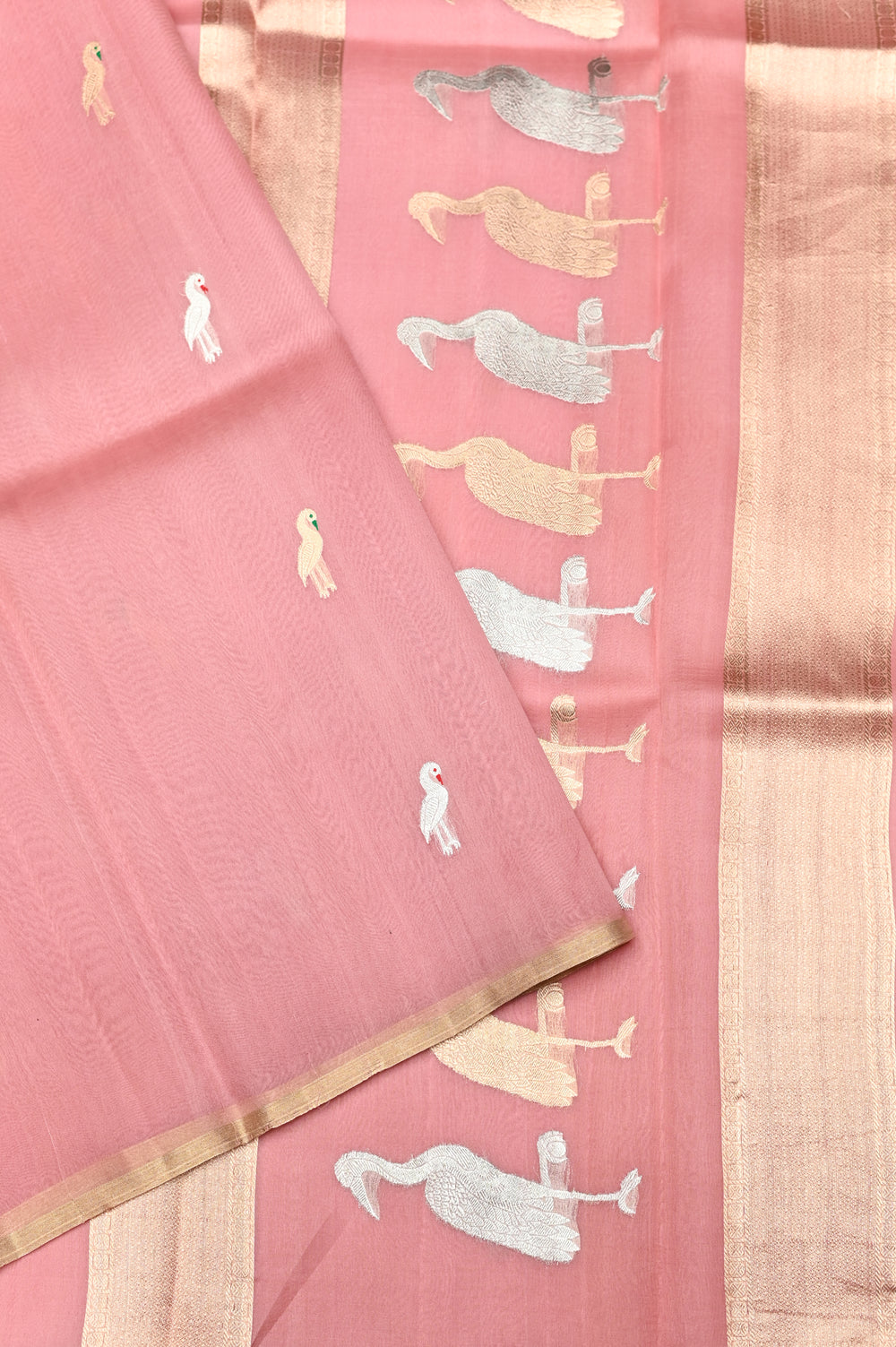 Handwoven Blush Peach Banarasi Organza Saree
