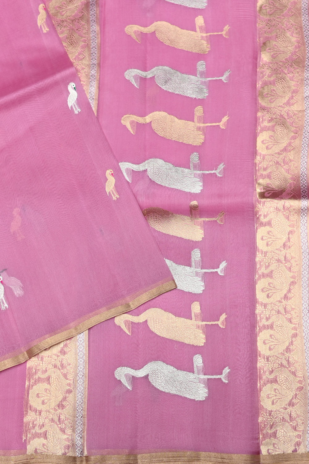 Handwoven Pink Banarasi Organza Saree