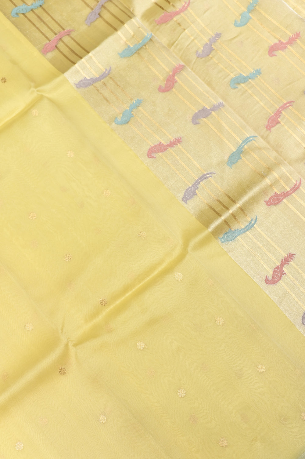 Handwoven Light Yellow Banarasi Organza Saree