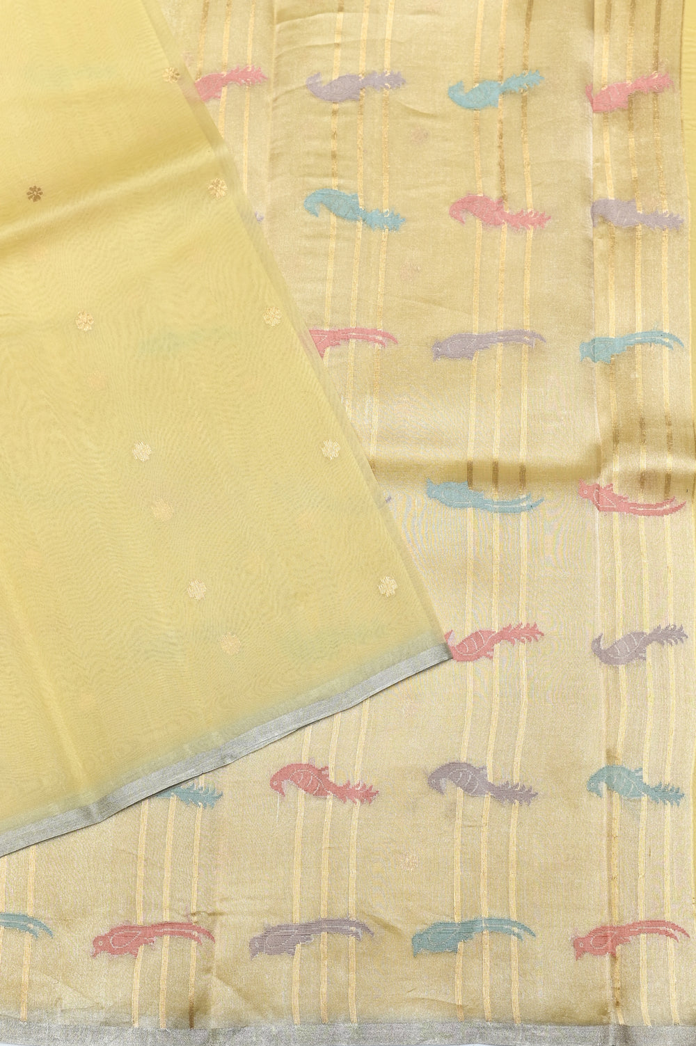 Handwoven Light Yellow Banarasi Organza Saree