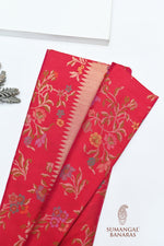 Rose Red Jamdani Katan Silk Handwoven Banarasi Saree