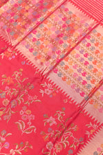 Rose Red Jamdani Katan Silk Handwoven Banarasi Saree