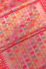 Rose Red Jamdani Katan Silk Handwoven Banarasi Saree