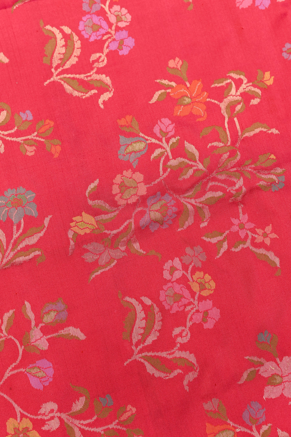 Rose Red Jamdani Katan Silk Handwoven Banarasi Saree