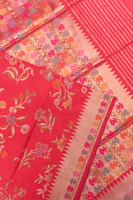 Rose Red Jamdani Katan Silk Handwoven Banarasi Saree