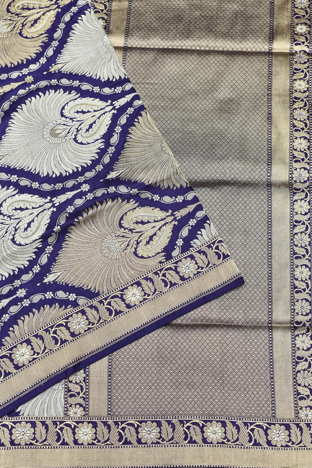 Indigo Blue Sona Roopa Katan Silk Handwoven Banarasi Saree