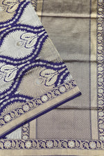 Indigo Blue Sona Roopa Katan Silk Handwoven Banarasi Saree