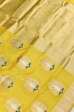 Handwoven Yellow Meenakari Motif Banarasi Katan Silk Saree