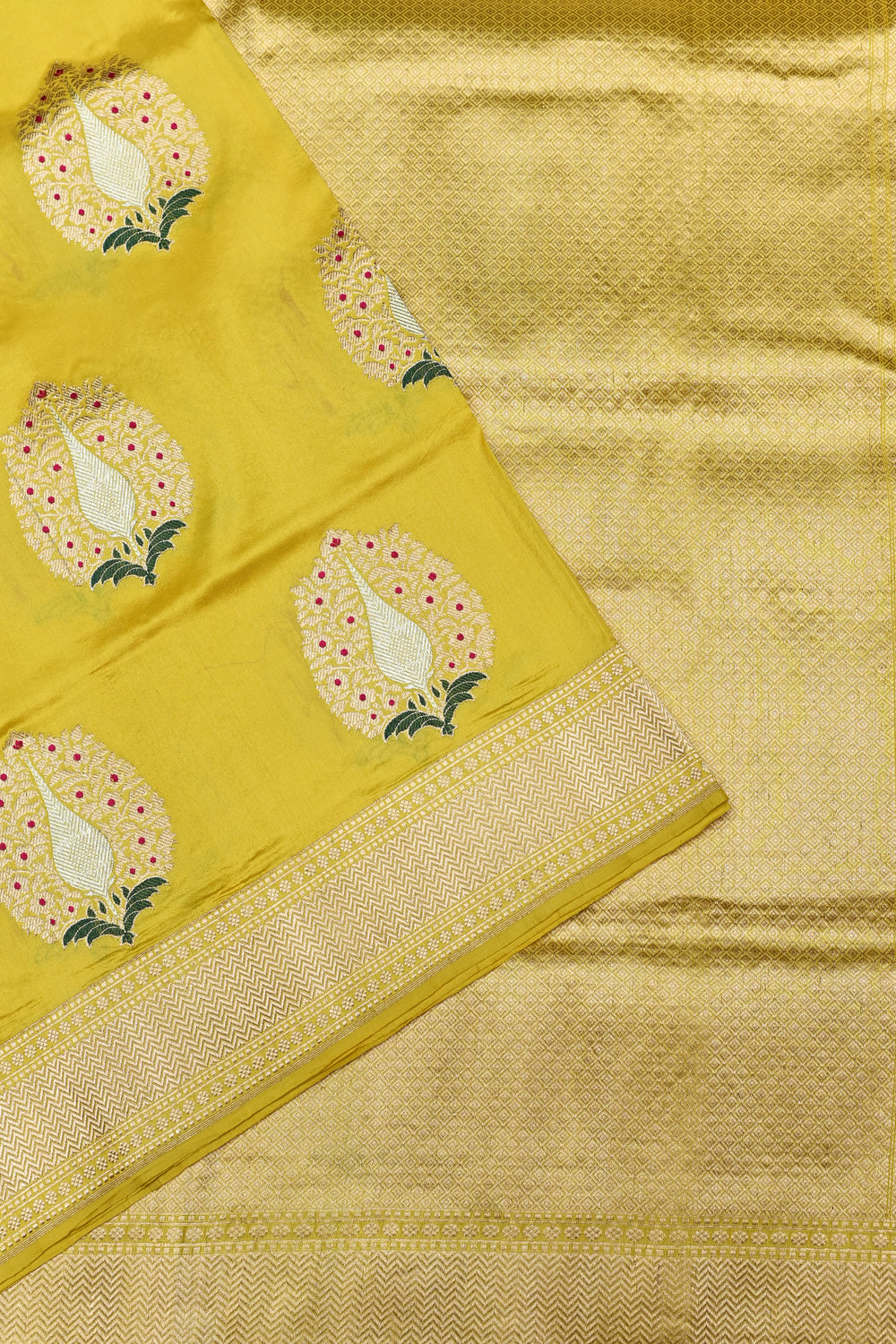 Handwoven Yellow Meenakari Motif Banarasi Katan Silk Saree