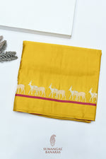 Handwoven Mustard Yellow Motif Banarasi Mashru Silk Saree