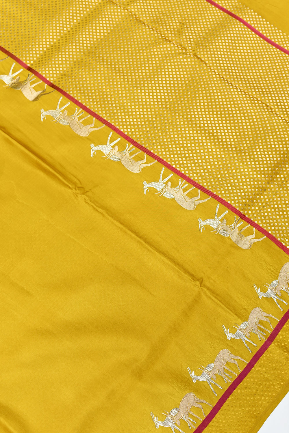 Handwoven Mustard Yellow Motif Banarasi Mashru Silk Saree