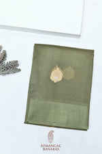 Handwoven Olive Green Banarasi Organza Saree