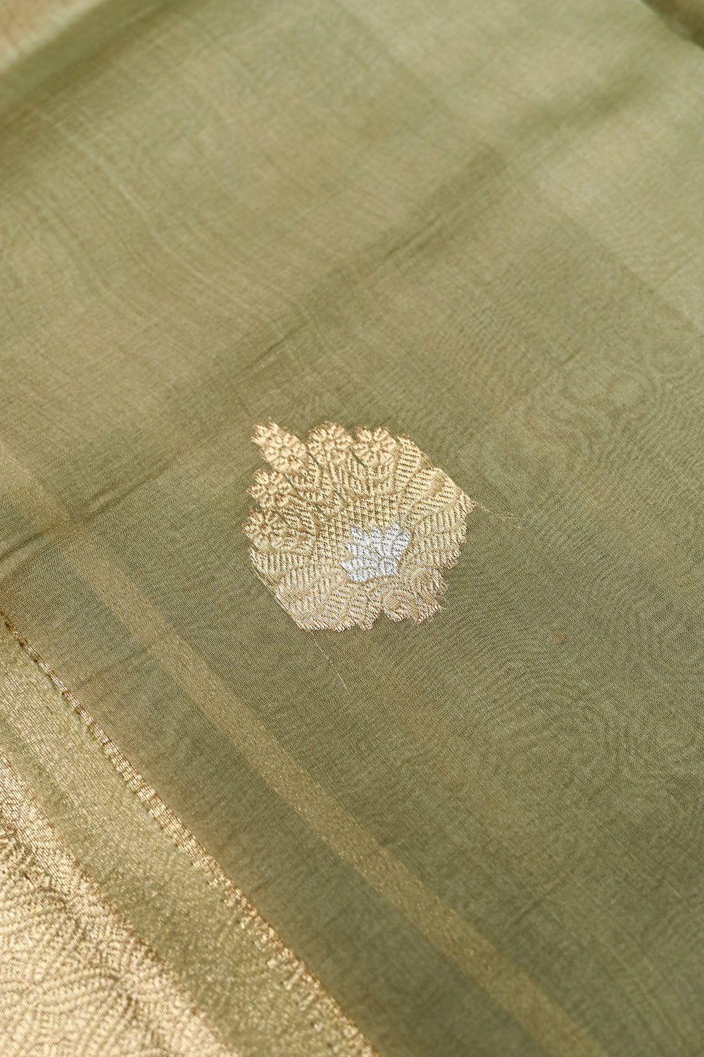 Handwoven Olive Green Banarasi Organza Saree