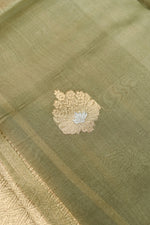 Handwoven Olive Green Banarasi Organza Saree