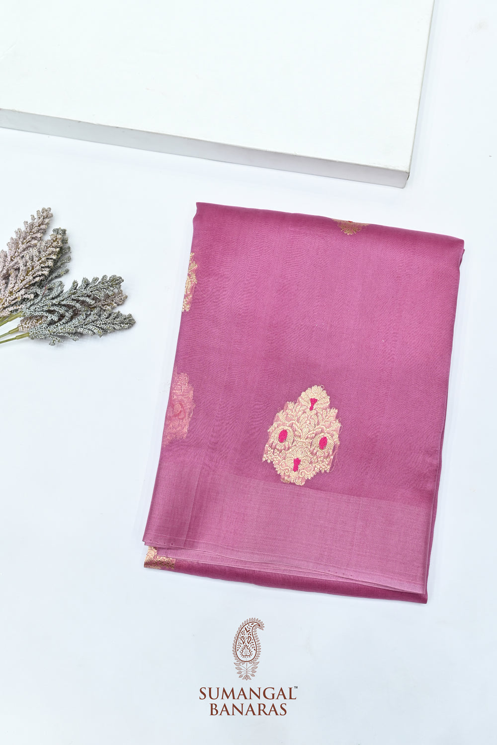 Handwoven Rose Pink Banarasi Organza Saree