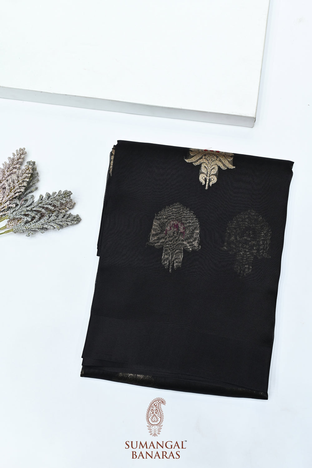 Handwoven Jet Black Banarasi Organza Saree