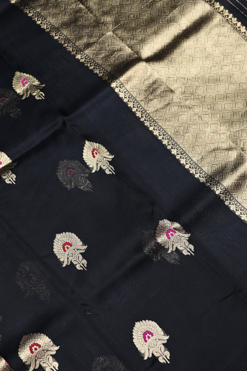 Handwoven Jet Black Banarasi Organza Saree