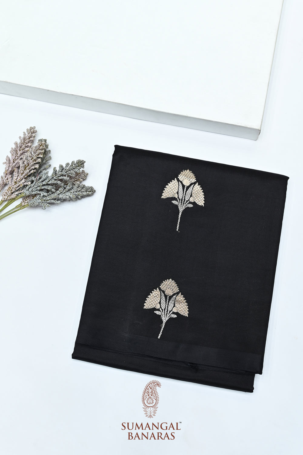 Handwoven Jet Black Banarasi Organza Saree