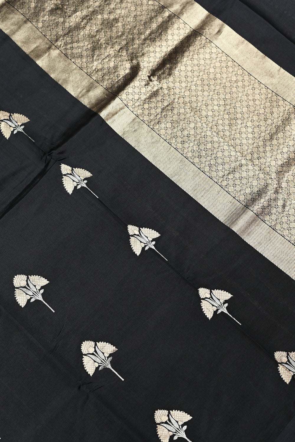 Handwoven Jet Black Banarasi Organza Saree