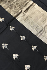 Handwoven Jet Black Banarasi Organza Saree