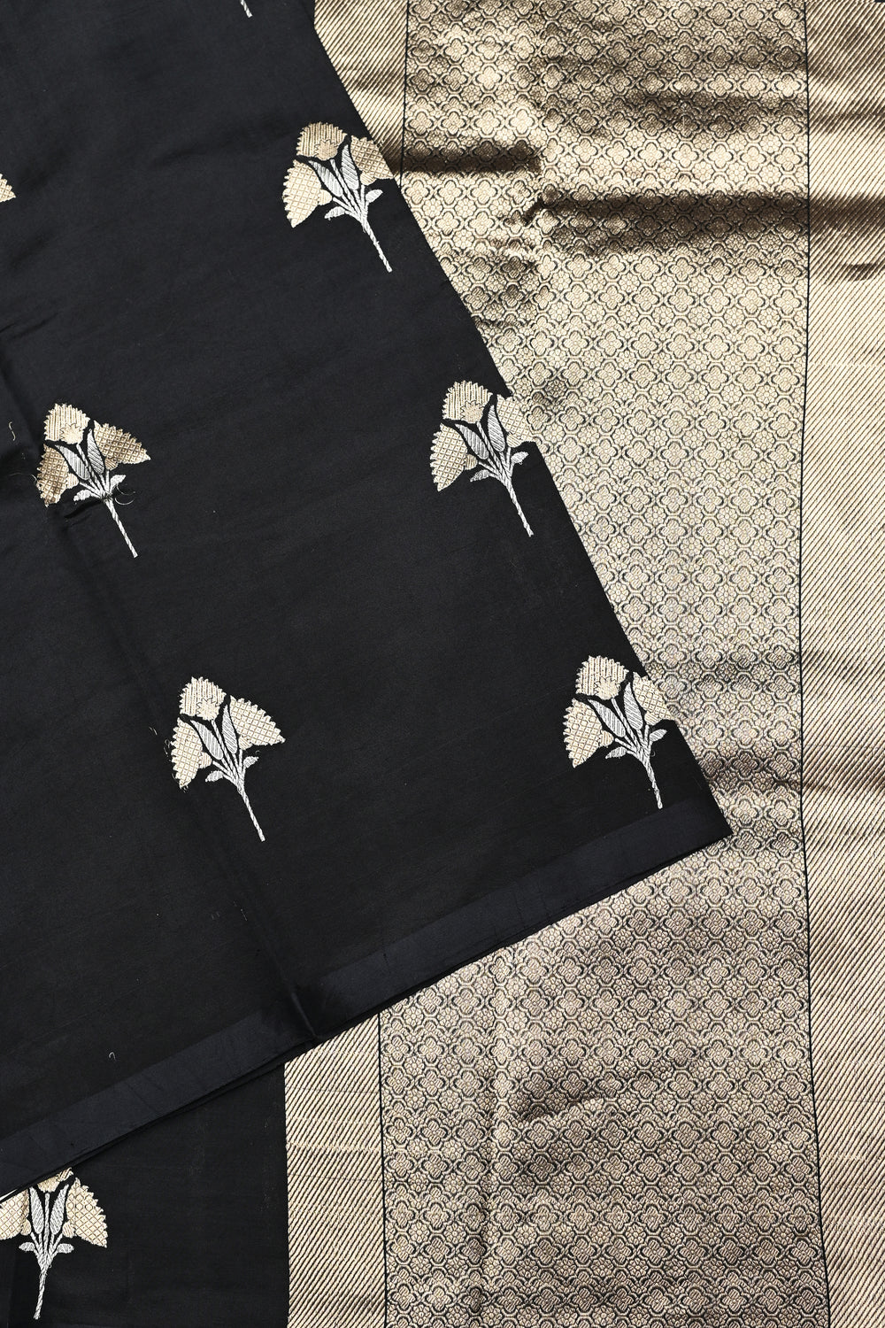 Handwoven Jet Black Banarasi Organza Saree