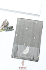Handwoven Silver Grey Banarasi Katan Soft Silk Saree