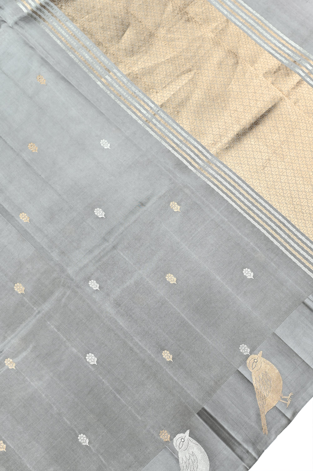 Handwoven Silver Grey Banarasi Katan Soft Silk Saree