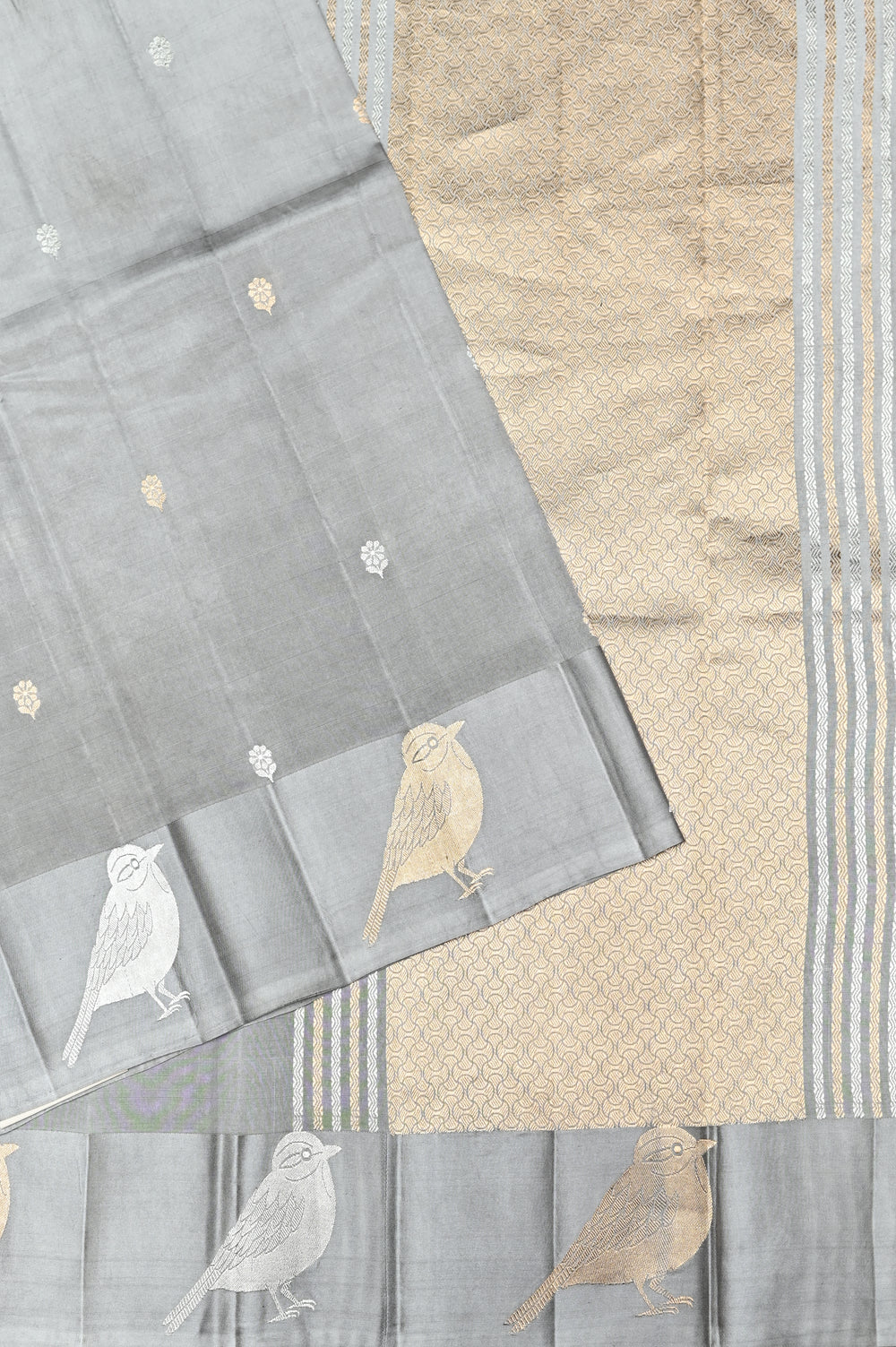 Handwoven Silver Grey Banarasi Katan Soft Silk Saree