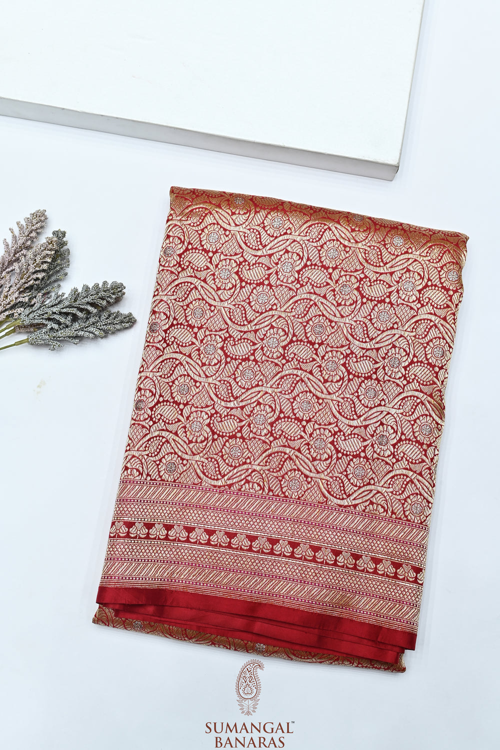 Crimson Red Brocade Katan Silk Handwoven Banarasi Saree