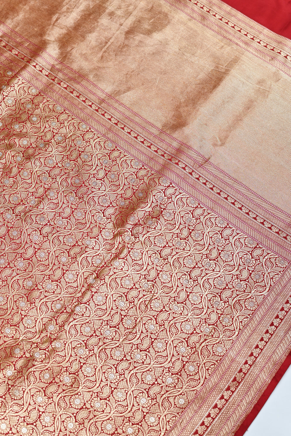 Crimson Red Brocade Katan Silk Handwoven Banarasi Saree