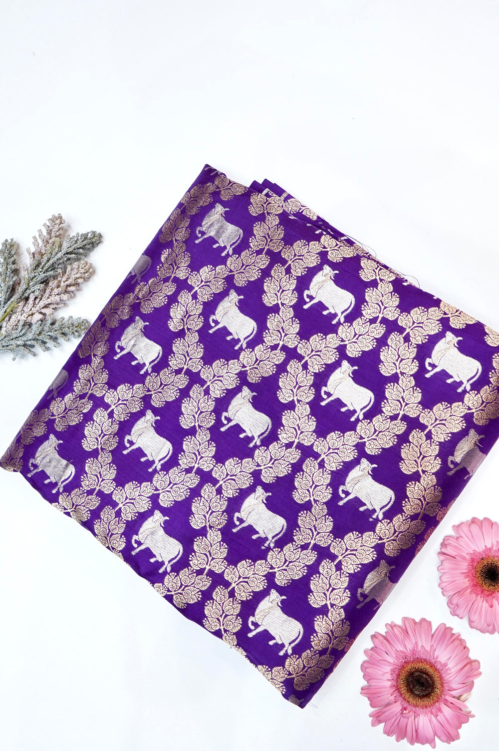 Violet Purple Jangla Katan Silk Banarasi Handwoven Thaan