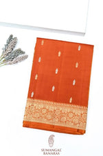 Handwoven Burnt Orange Banarasi Soft Katan Silk  Saree
