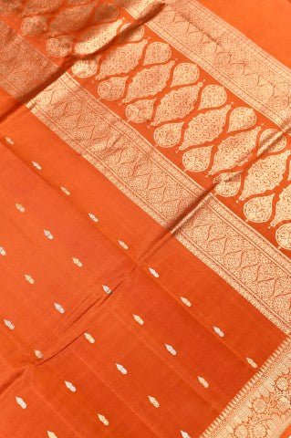 Handwoven Burnt Orange Banarasi Soft Katan Silk  Saree