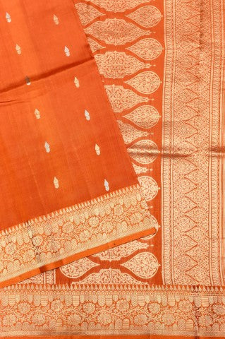 Handwoven Burnt Orange Banarasi Soft Katan Silk  Saree