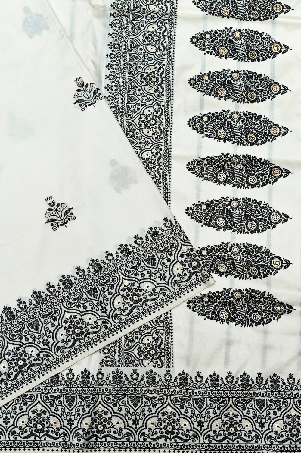 Handwoven White Banarasi Katan Silk Saree