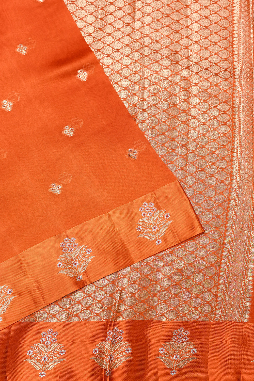 Handwoven Orange Meenakari Banarasi Organza Saree