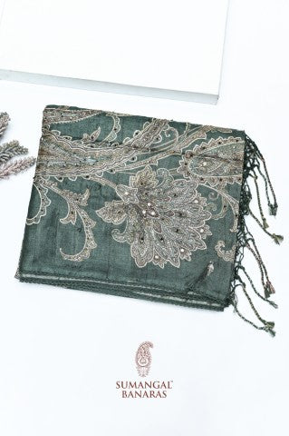 Handwoven Dark Olive Green Banarasi  Munga Saree