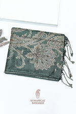 Handwoven Dark Olive Green Banarasi  Munga Saree