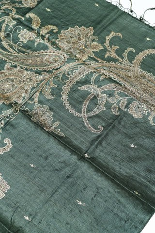 Handwoven Dark Olive Green Banarasi  Munga Saree