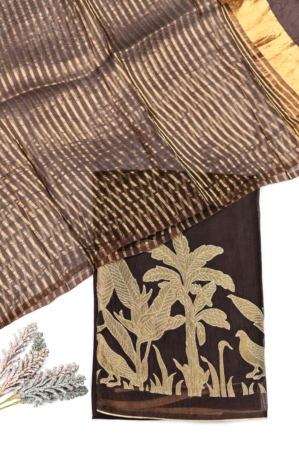 Handwoven Dark Chocolate Brown Banarasi Moonga Suit